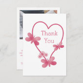Trouwbedankkaart Roze Hart en Vlinders Bedankkaart (Voorkant / Achterkant)