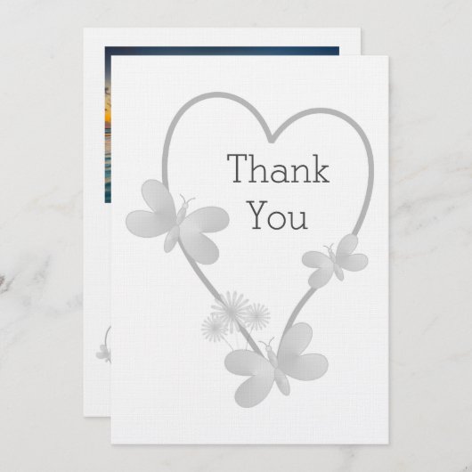 Trouwbedankkaart Zilveren Hart Vlinders Kaart (Voorkant / Achterkant)
