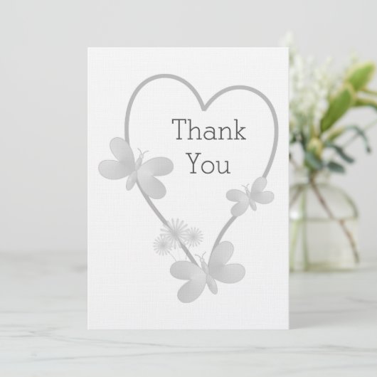 Trouwbedankkaart Zilveren Hart Vlinders Kaart (Staand voorkant)