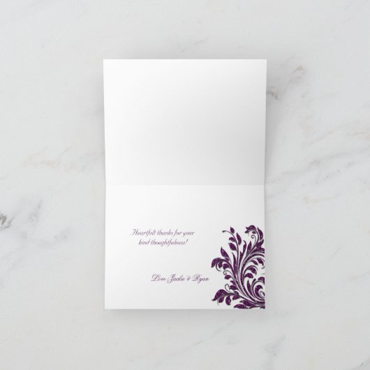 Trouwbedankkaarten Leaf Sparkle Paarse Bedankkaart (Binnen)