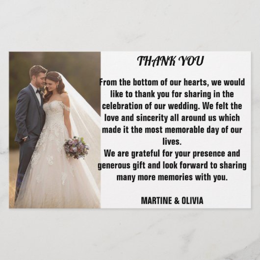 Trouwbedankkaarten met bericht briefpapier (Voorkant)