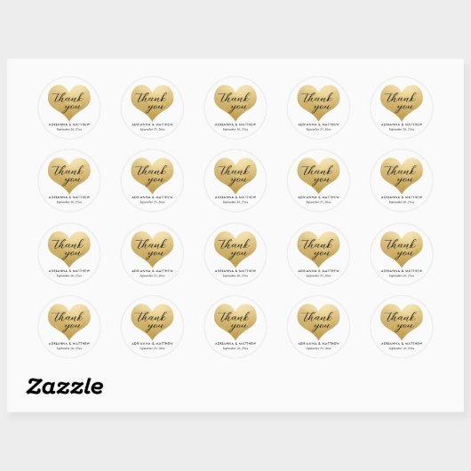 Trouwbedankscript Faux Gold Foil Heart Ronde Sticker (Vel)