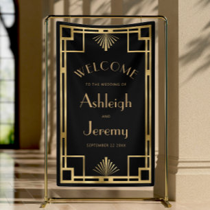Trouwbegroeting in art deco-stijl uit de jaren 20 spandoek