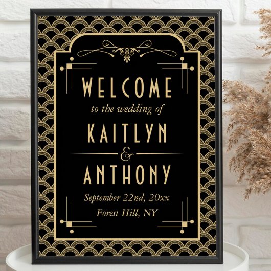Trouwbegroeting in Vintage 1920's Art Deco Gatsby- Poster