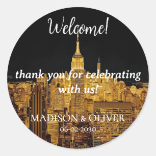 Trouwbegroeting New York City gouden Skyline Ronde Sticker