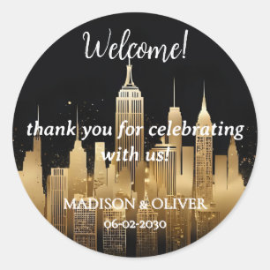 Trouwbegroeting New York City gouden Skyline Ronde Sticker