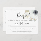 Trouwbegroting Navy White Goud Bloemen RSVP Briefkaart (Voorkant / Achterkant)