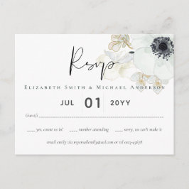 Trouwbegroting Navy White Goud Bloemen RSVP Briefkaart