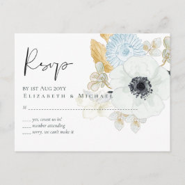 Trouwbegroting Navy White Goud Bloemen RSVP Briefkaart