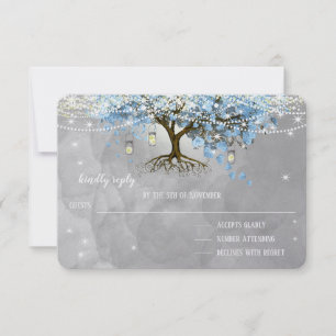 Trouwbel Blauwe Hartblad Boom RSVP Kaartje