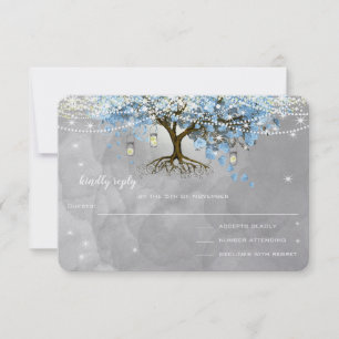 Trouwbel Blauwe Hartblad Boom RSVP Kaartje