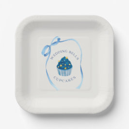 Trouwbel Cupcakes | Blauwe Bruiloft Favorieten Papieren Bordje