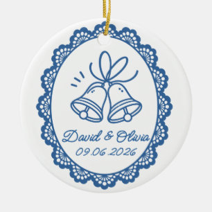 Trouwbel Koppel Namen & Datum Keramisch Ornament