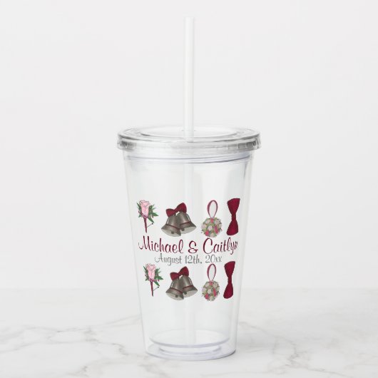 Trouwbellen dasje bloem bouquet bruiloft acryl drinkbeker (Voorkant)