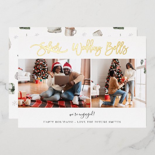 Trouwbellen Multi-foto verlovings- of elopementkaa Folie Uitnodiging (Voorkant / Achterkant)