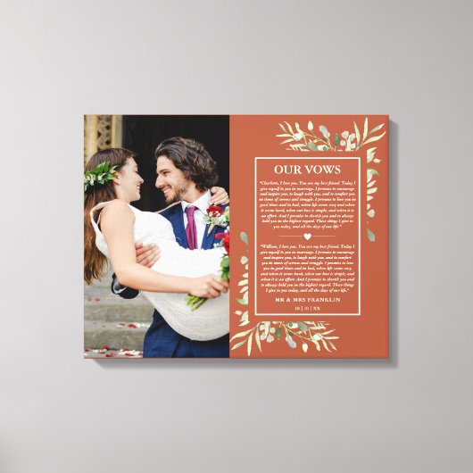 Trouwbeloften Terracotta Groenery Foto Canvas Afdruk (Voorkant)