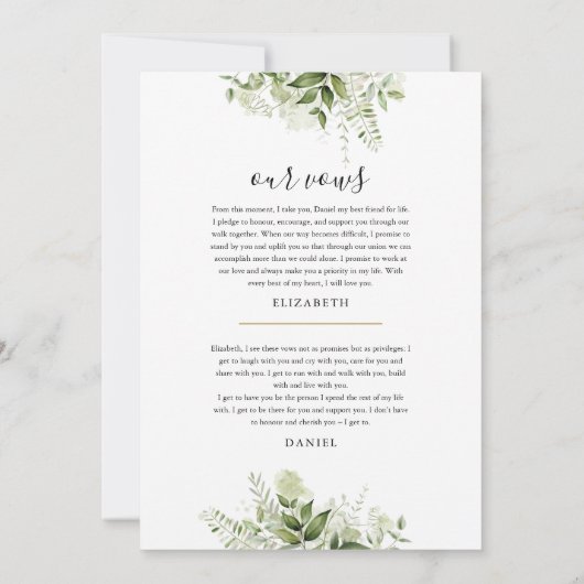 Trouwbeloften We Elopeden Groen Bloemstuk Feest Kaart (Achterkant)
