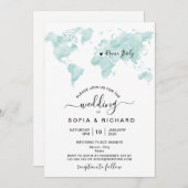 Trouwbestemming Aquarel Wereldkaart Hart Kaart (Voorkant / Achterkant)