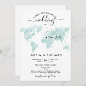 Trouwbestemming Aquarel Wereldkaart Hart Kaart (Voorkant / Achterkant)