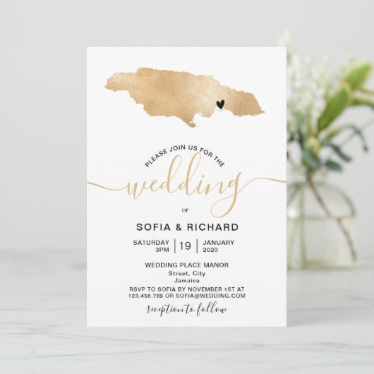 Trouwbestemming Jamaica Tropisch Goud Kaart (Staand voorkant)