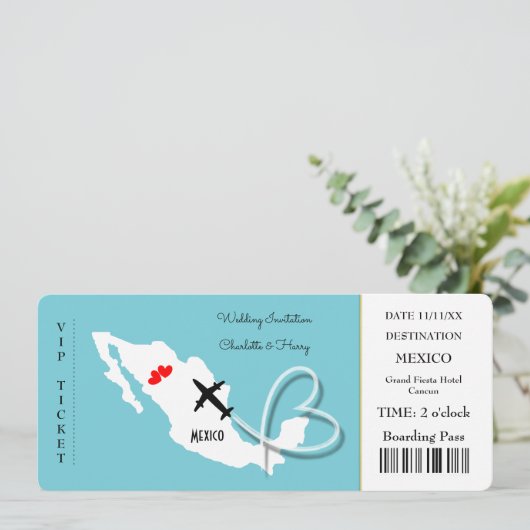 Trouwbestemming Mexico Ticket Kaart (Staand voorkant)