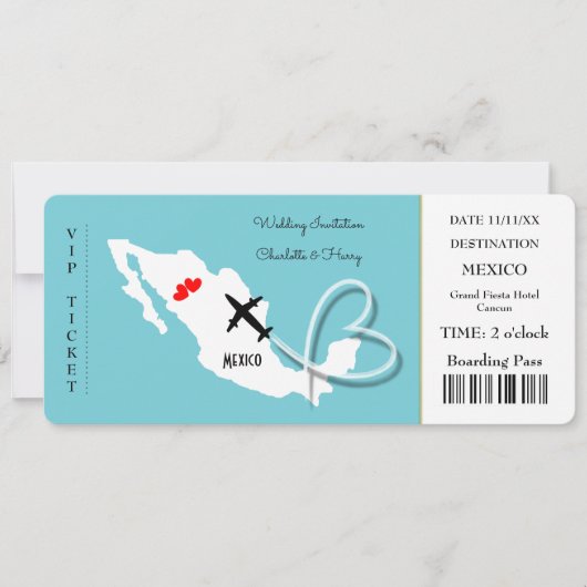 Trouwbestemming Mexico Ticket Kaart (Voorkant)