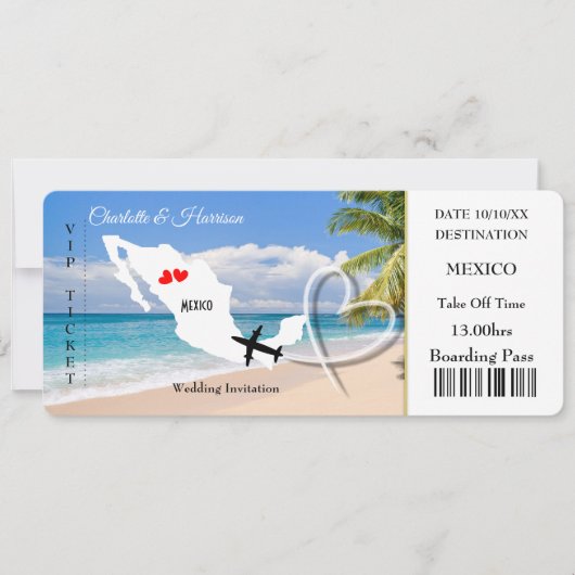 Trouwbestemming Mexico Ticket Kaart (Voorkant)