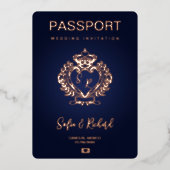 Trouwbestemming Paspoort Gouden Kuif Monogram Folie Uitnodiging (Voorkant)