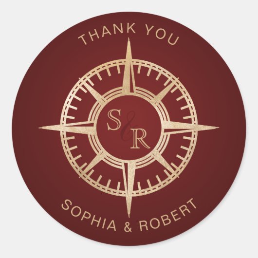 Trouwbestemming Paspoort Kompas Bedankt Ronde Sticker (Voorkant)