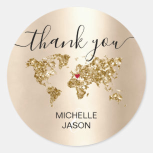 Trouwbestemming Paspoort Wereldkaart Bedankt Ronde Sticker