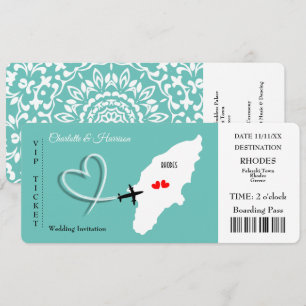 Trouwbestemming Rhodos Ticket Boarding Pass Kaart