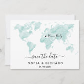 Trouwbestemming Watercolor Wereldkaart Hart Kaart (Voorkant)