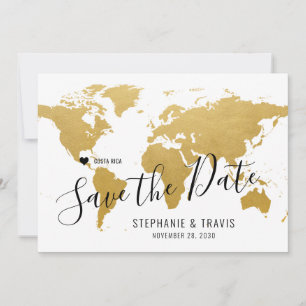 Trouwbestemming Wereldkaart Goud Verplaatsbare Har Save The Date