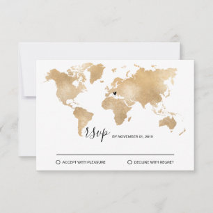 Trouwbestemming Wereldkaart Goud Verwijderbare Har RSVP Kaartje