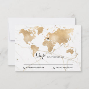 Trouwbestemming Wereldkaart Goud Verwijderbare Har RSVP Kaartje