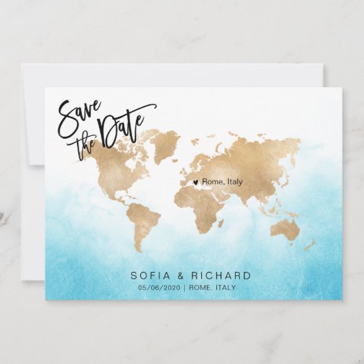 Trouwbestemming Wereldkaart Gouden Verplaatsbaar H Kaart (Voorkant)