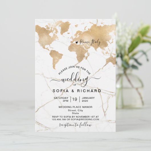 Trouwbestemming Wereldkaart Gouden Verplaatsbaar H Kaart (Staand voorkant)