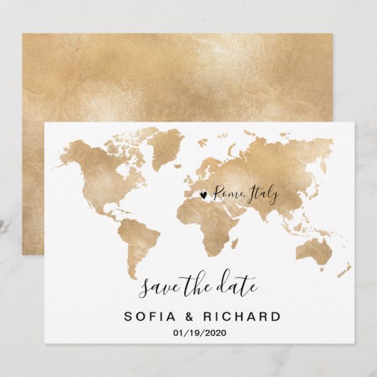 Trouwbestemming Wereldkaart Gouden Verplaatsbaar H Kaart (Voorkant / Achterkant)