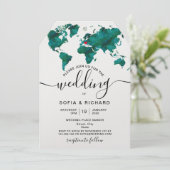 Trouwbestemming Wereldkaart Hart Uitnodiging (Staand voorkant)