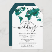 Trouwbestemming Wereldkaart Hart Uitnodiging (Voorkant / Achterkant)
