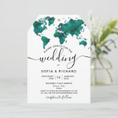 Trouwbestemming Wereldkaart Hart Uitnodiging (Staand voorkant)