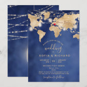 Trouwbestemming Wereldkaart Lichtpot en Hart  Kaart (Voorkant / Achterkant)