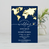 Trouwbestemming Wereldkaart Typografie Goud Folie Folie Uitnodiging (Staand Voorkant)