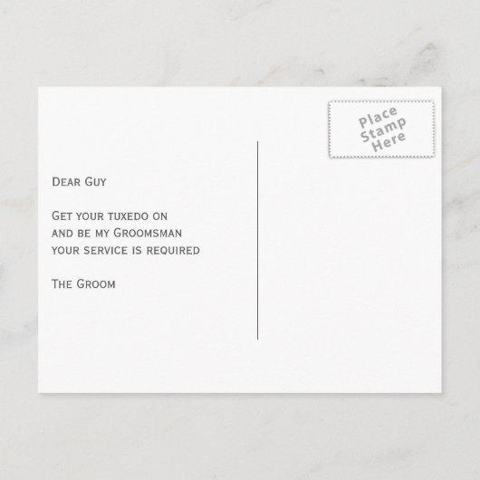 Trouwbevestiging in smoking uitnodiging briefkaart (Achterkant)