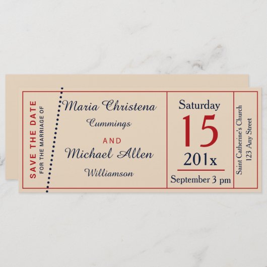 Trouwbiljet Retro Bewaar De Datum Aankondiging (Voorkant / Achterkant)