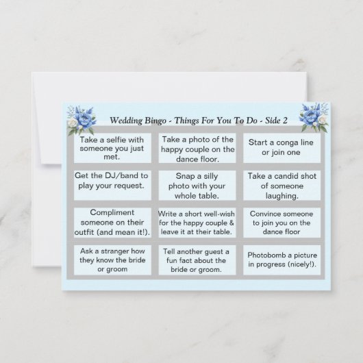 Trouwbingo! Blue Peony Set Kaart (Achterkant)