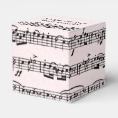 Trouwblad muziek op blozende roze bedankdoosjes (Achterkant)