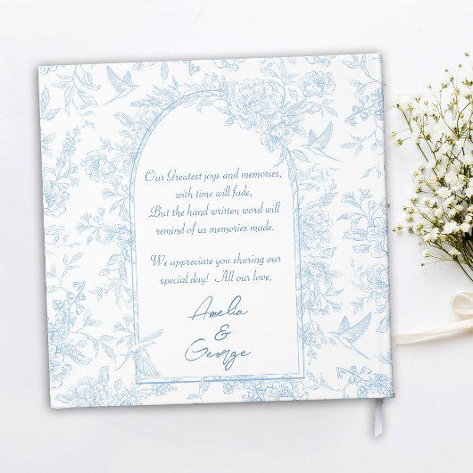Trouwblauw en wit Frans Toile Guest Book Gastenboek