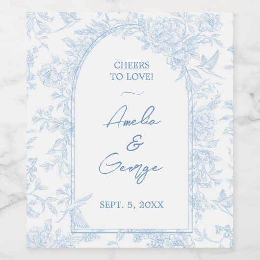 Trouwblauw en wit Frans toilet Wijn Etiket (Enkel label)