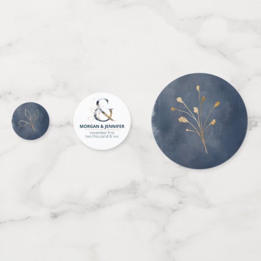 Trouwblauw Goud Tafel Decor Foto Confetti (Achterkanten)